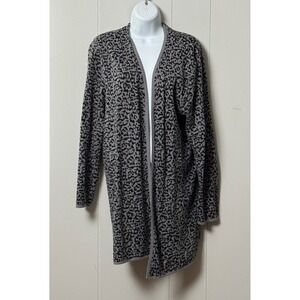 JM Collection Womens Grey Black Leopard Open Front Cotton Blend Cardigan Size XL